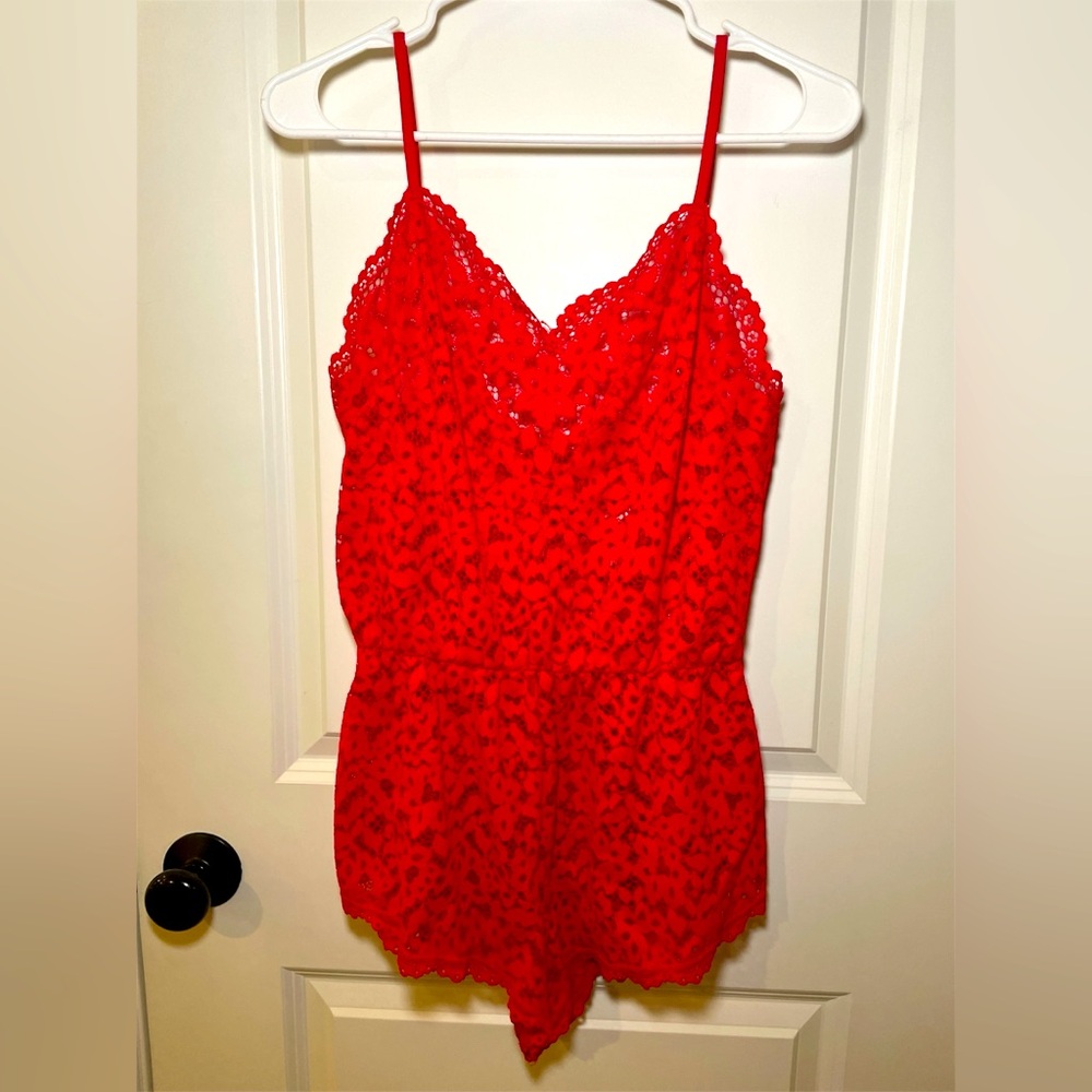 Victorias Secret Red Stretch Lace Romper
